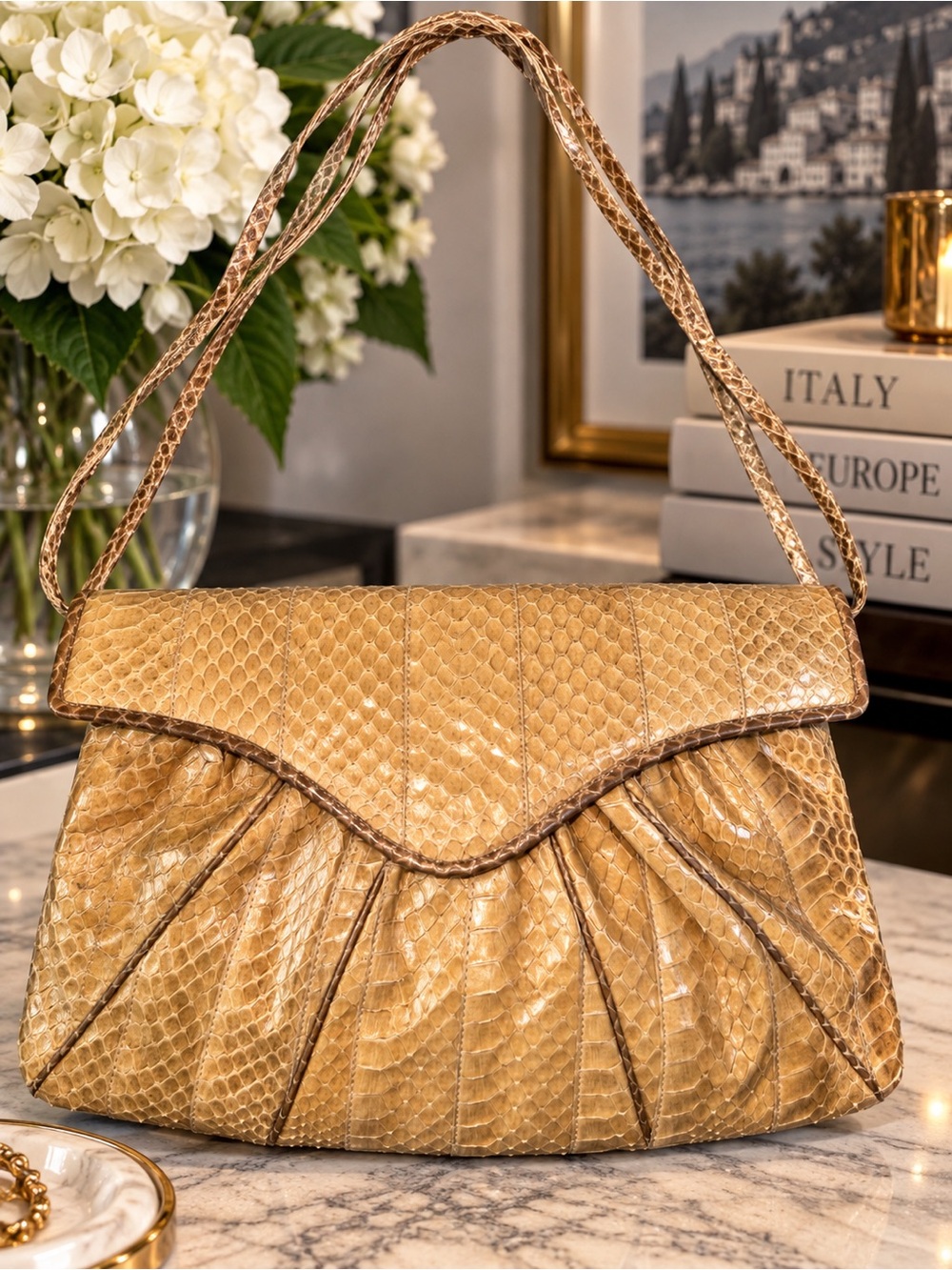 Morris Moskowitz Genuine Reptile Pleated 2-way Shoulder Bag & Clutch | Vintage